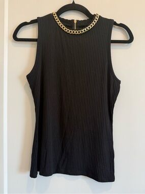 Generation Love Black Ribbed Tank with Gold Chain Trim